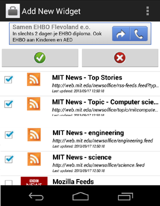 Select RSS Feeds for New Widget